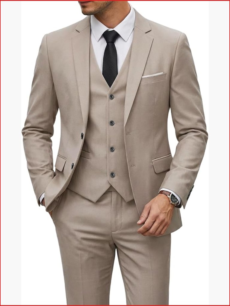 3 Piece Slim Fit Suit Set With Vest And Tie, Blazer Jacket Pants